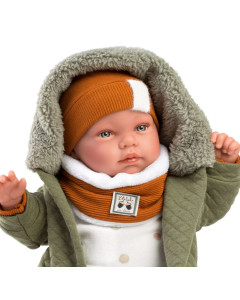 Llorens Crying Baby Boy Doll Talo Green Jacket, 44cm