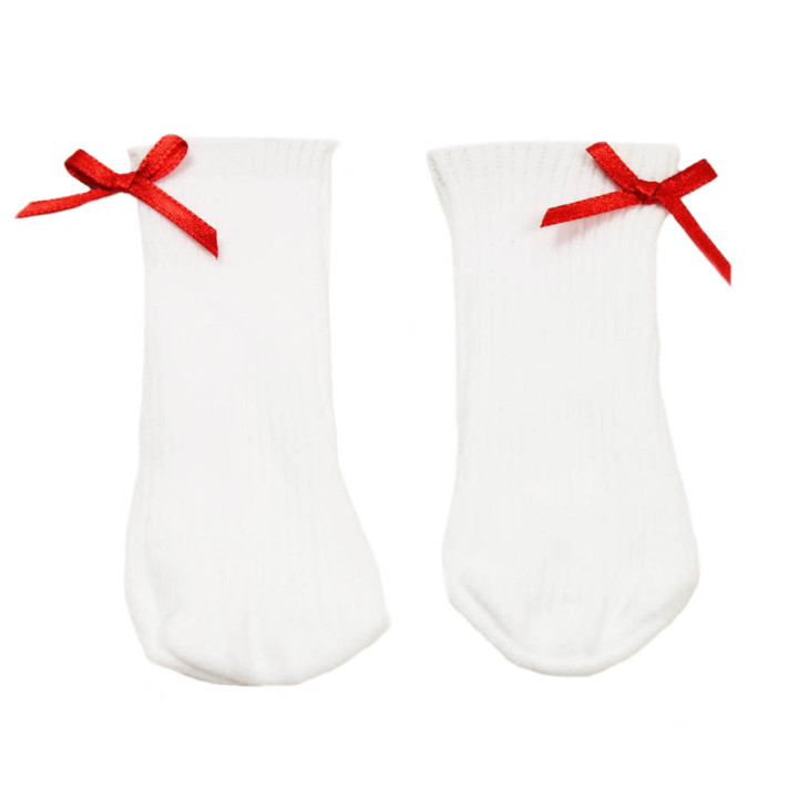 Socks - Knee-High White Cotton Socks (Red Bows)