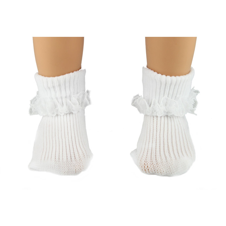 Socks - White Cotton Ankle Socks with Lace Trim