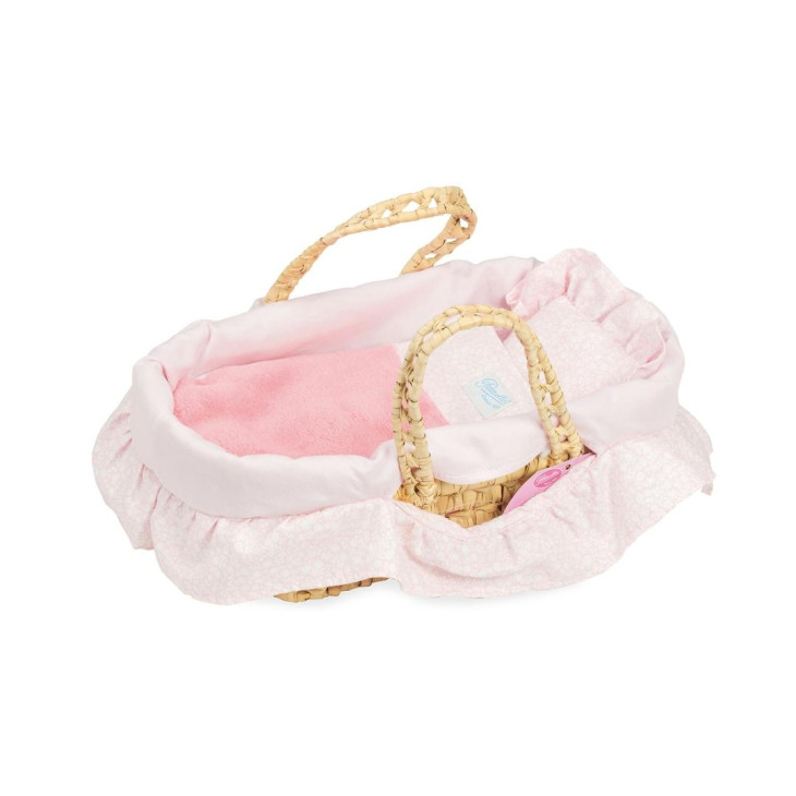 Petitcollin Baby Doll Pink Moses Basket 28cm Minette Dolls