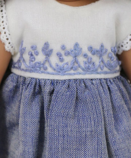 Embroidered Bodice Blue Chambray Boneka Mini Dress 18-21cm/7-8