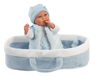 Llorens Newborn Baby Doll Mimo In Blue Quilted Moses Bed, 42cm alternate image