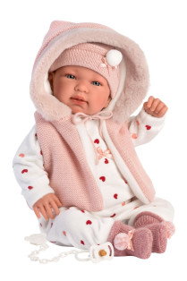 Llorens Crying Baby Girl Doll Tina Pink Romper With Hood, 44cm alternate image
